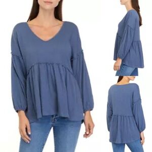 Waverly Women's Slouchy V-Neck Top Slate Blue Size Medium